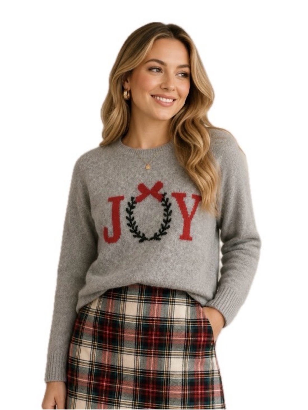 cupcakes & cashmere , Gray Knit Holiday Sweater “Joy”, Size 1X